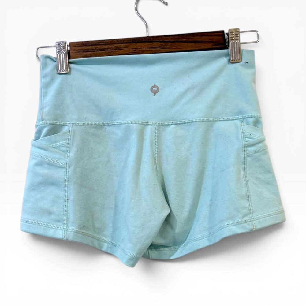 POPFLEX Blogilates High Waist Supershort Light Blue Size 4 GUC - Picture 4 of 5
